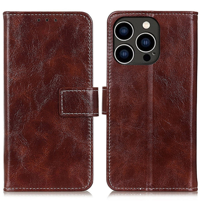 Estuche para teléfono de cuero con tapa horizontal y textura de caballo loco retro