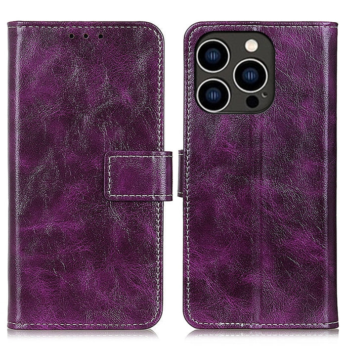 Estuche para teléfono de cuero con tapa horizontal y textura de caballo loco retro