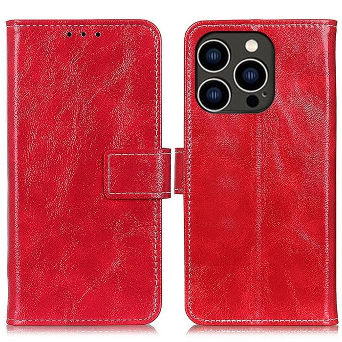 Estuche para teléfono de cuero con tapa horizontal y textura de caballo loco retro