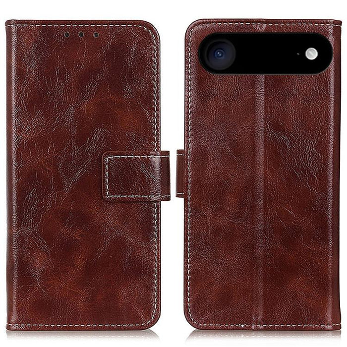 Estuche para teléfono de cuero con tapa horizontal y textura de caballo loco retro