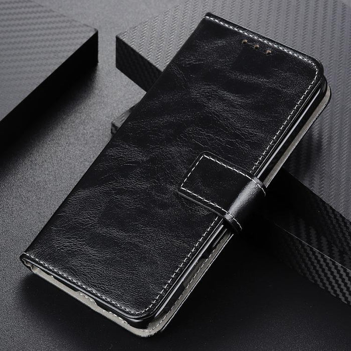 Estuche para teléfono de cuero con tapa horizontal y textura de caballo loco retro