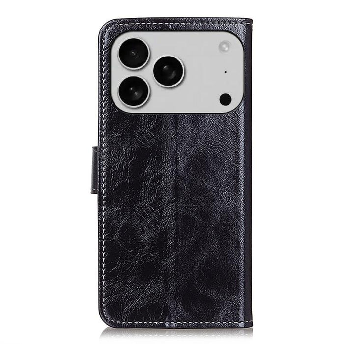 Estuche para teléfono de cuero con tapa horizontal y textura de caballo loco retro