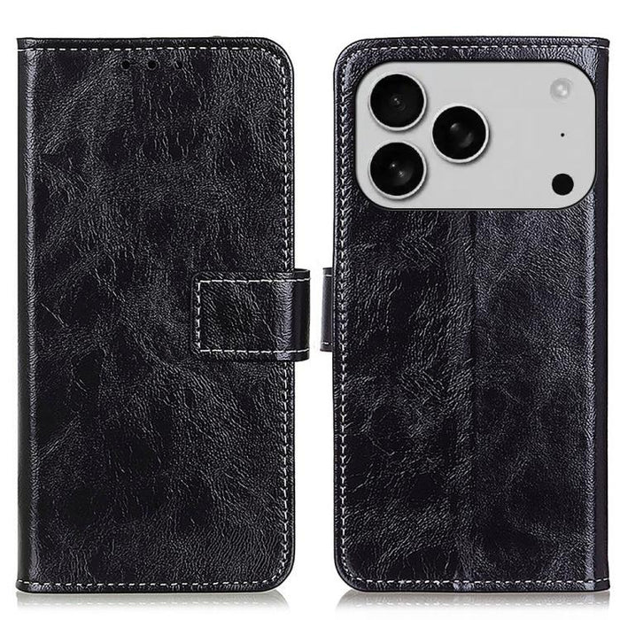 Estuche para teléfono de cuero con tapa horizontal y textura de caballo loco retro