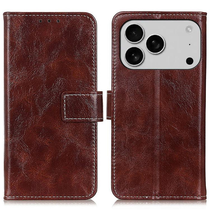 Estuche para teléfono de cuero con tapa horizontal y textura de caballo loco retro