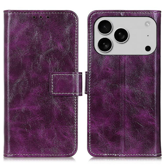 Estuche para teléfono de cuero con tapa horizontal y textura de caballo loco retro