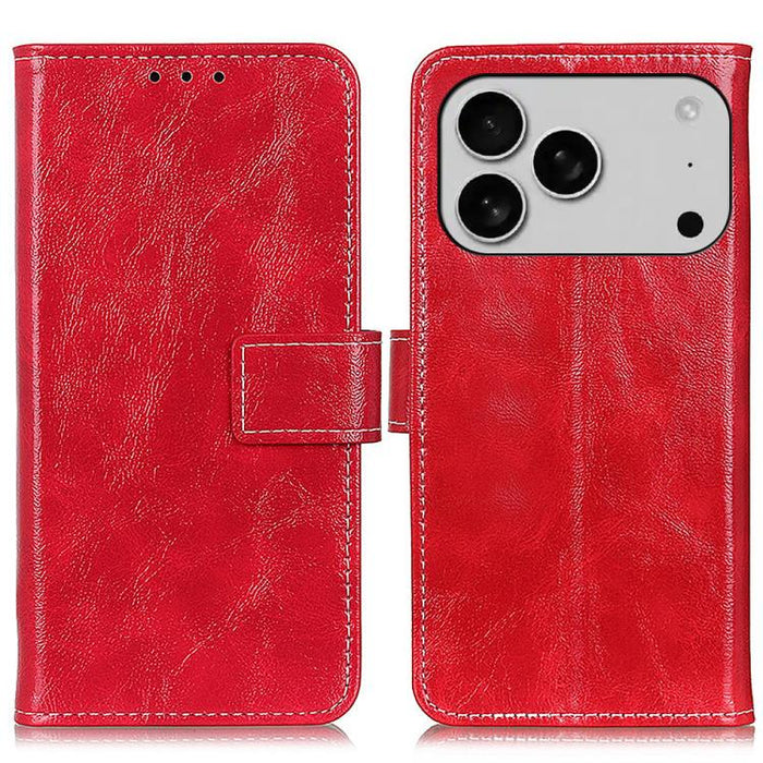Estuche para teléfono de cuero con tapa horizontal y textura de caballo loco retro