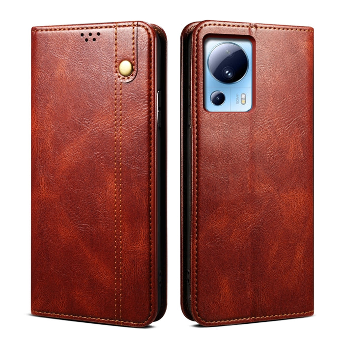 Caja de teléfono de cuero con textura de caballo loco de cera de aceite, For Xiaomi Redmi Note 12S, For Xiaomi 13 Lite / Civi 2