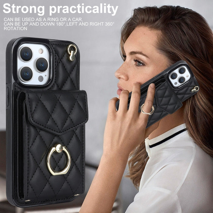 Estuche para teléfono con textura romboidal con cordón largo