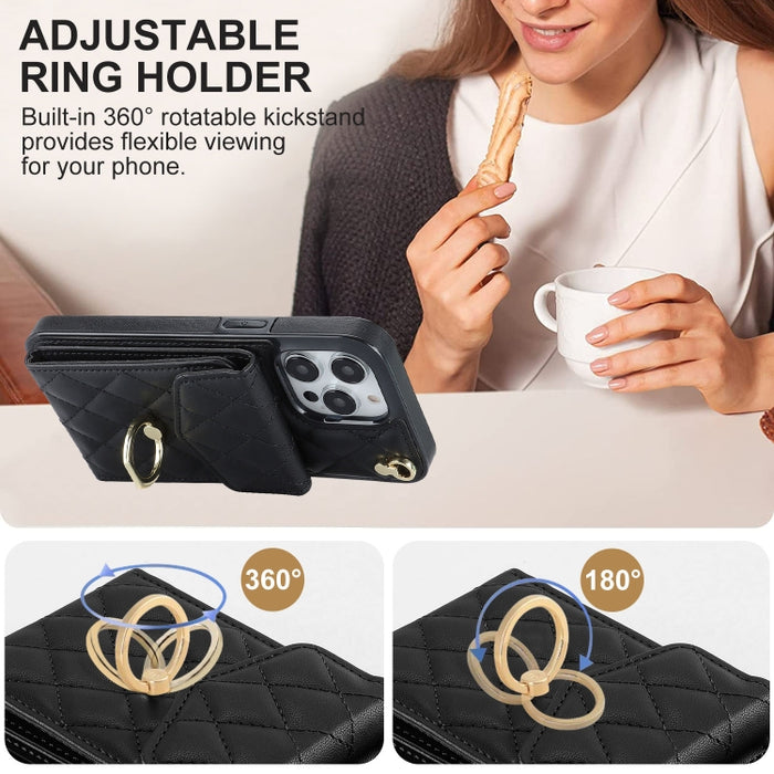 Estuche para teléfono con textura romboidal con cordón largo
