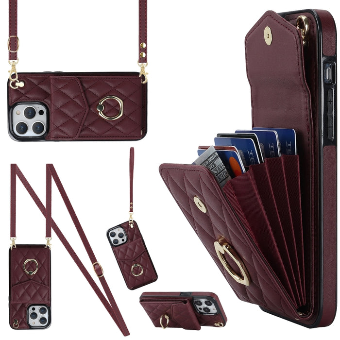 Estuche para teléfono con textura romboidal con cordón largo
