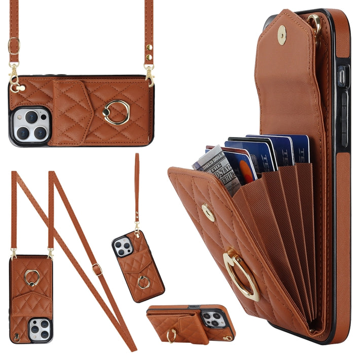 Estuche para teléfono con textura romboidal con cordón largo