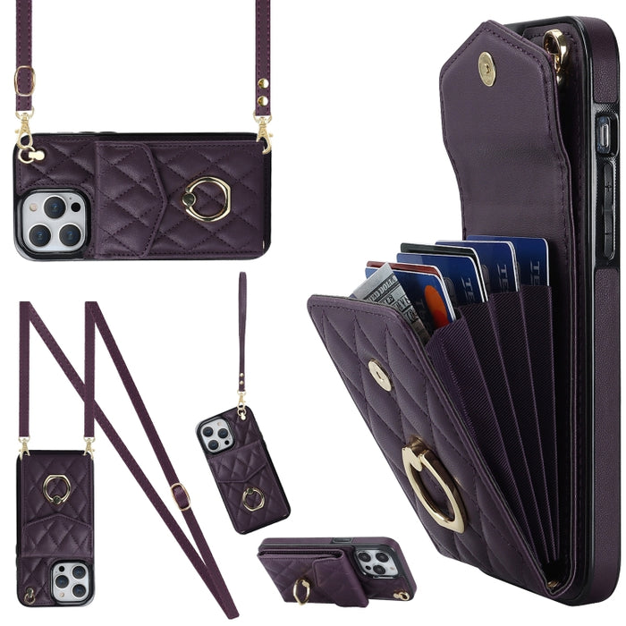 Estuche para teléfono con textura romboidal con cordón largo