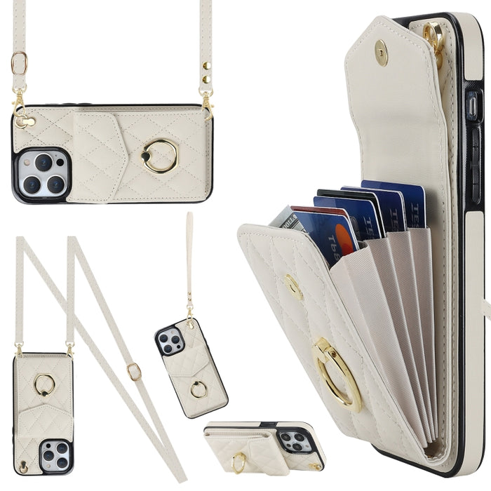 Estuche para teléfono con textura romboidal con cordón largo