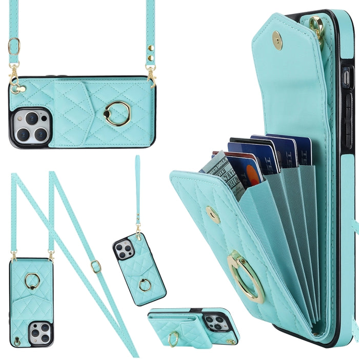 Estuche para teléfono con textura romboidal con cordón largo