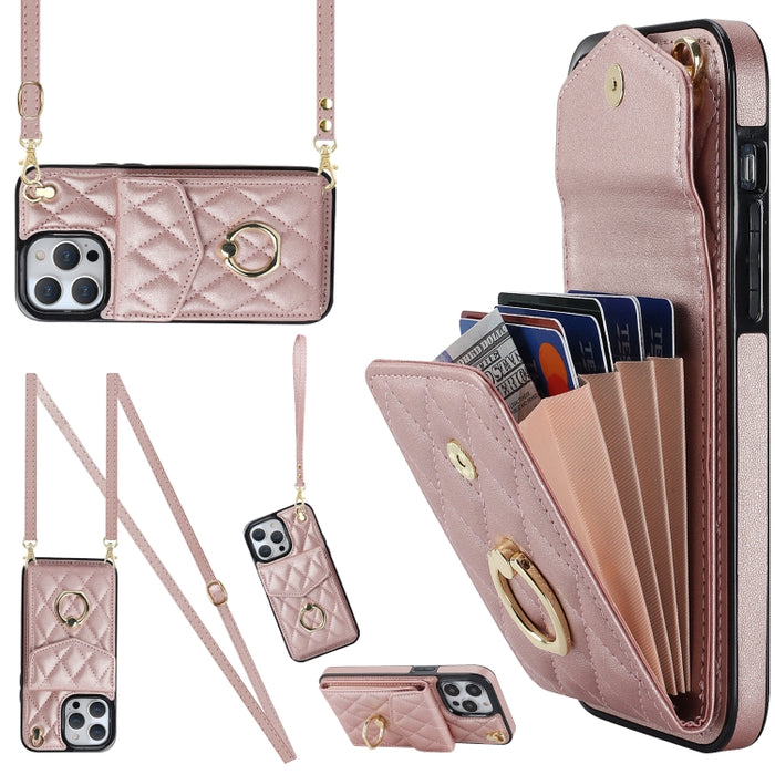 Estuche para teléfono con textura romboidal con cordón largo