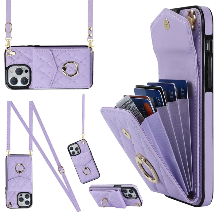 Estuche para teléfono con textura romboidal con cordón largo