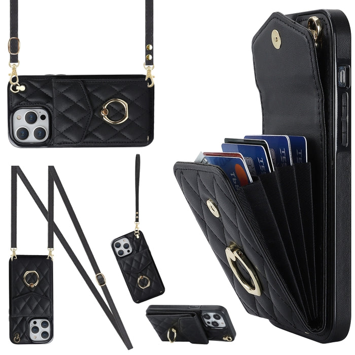 Estuche para teléfono con textura romboidal con cordón largo