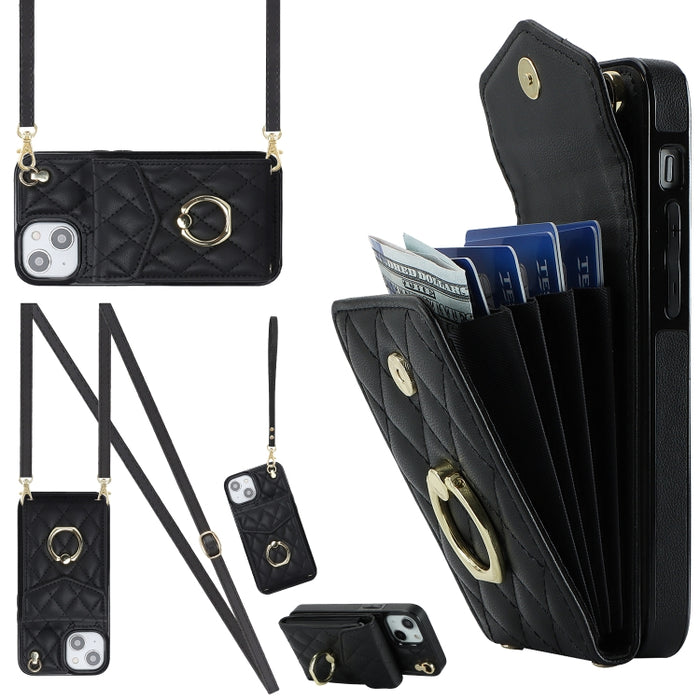 Estuche para teléfono con textura romboidal con cordón largo