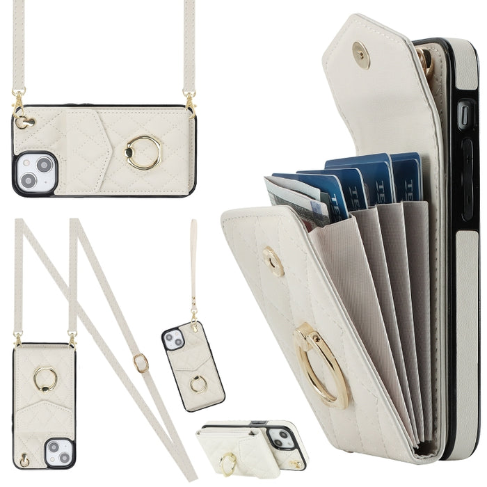 Estuche para teléfono con textura romboidal con cordón largo