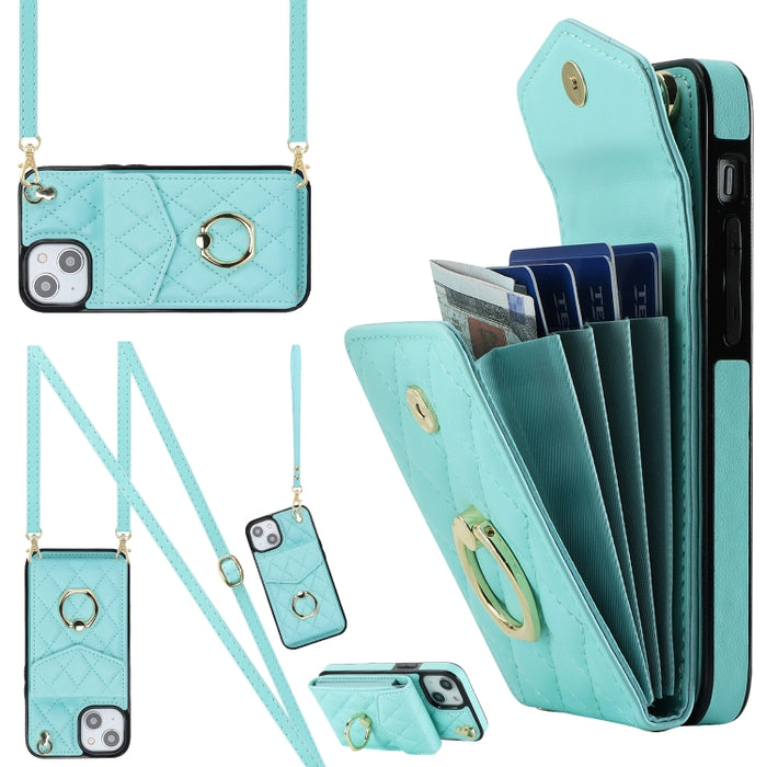 Estuche para teléfono con textura romboidal con cordón largo