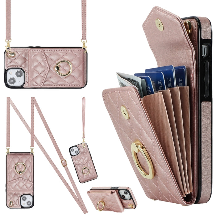 Estuche para teléfono con textura romboidal con cordón largo
