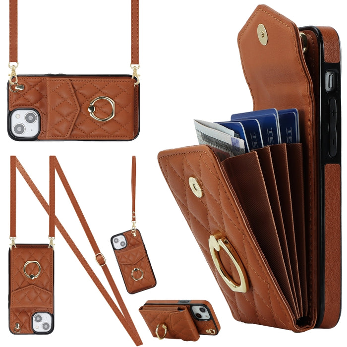 Estuche para teléfono con textura romboidal con cordón largo