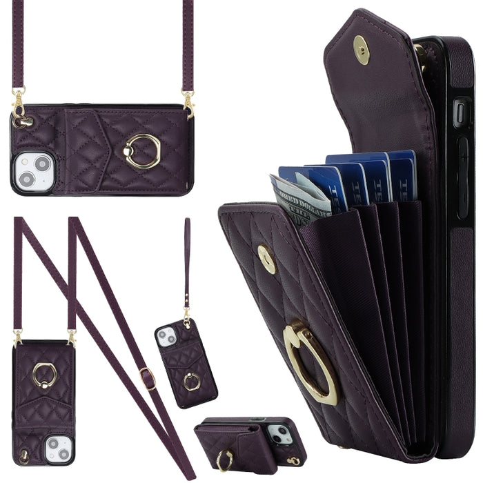 Estuche para teléfono con textura romboidal con cordón largo