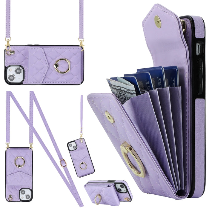 Estuche para teléfono con textura romboidal con cordón largo