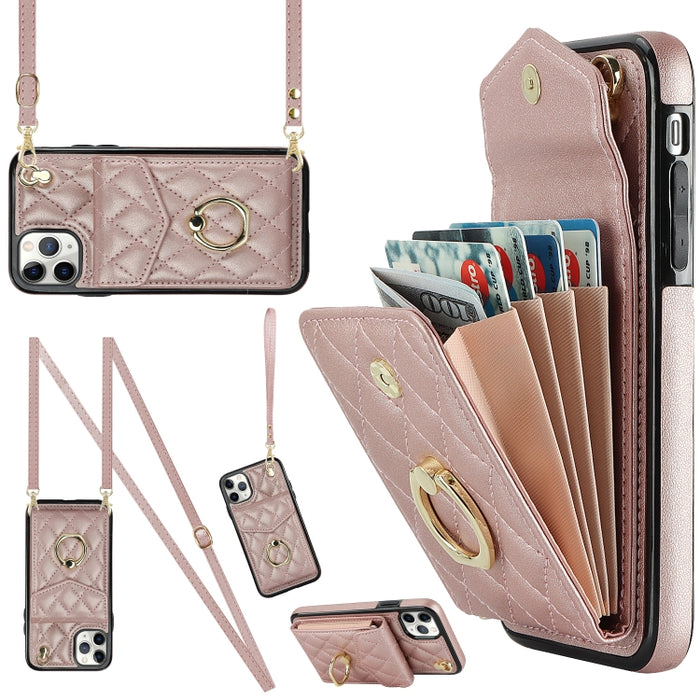 Estuche para teléfono con textura romboidal con cordón largo