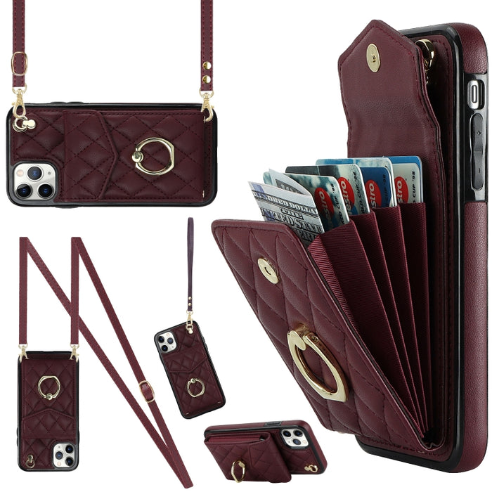 Estuche para teléfono con textura romboidal con cordón largo