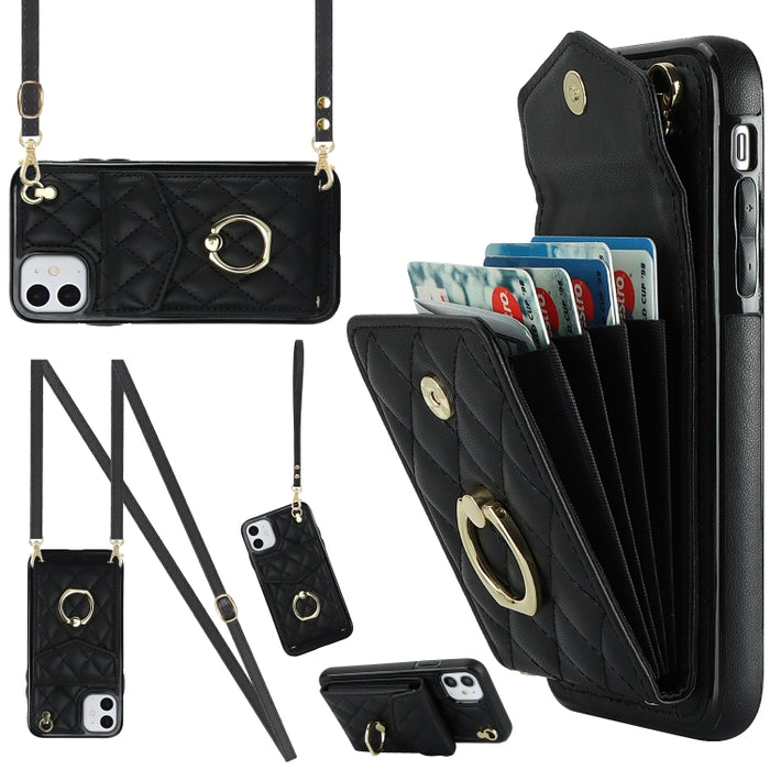Estuche para teléfono con textura romboidal con cordón largo