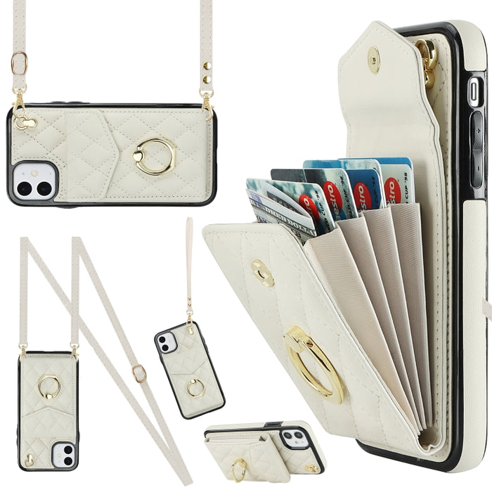 Estuche para teléfono con textura romboidal con cordón largo