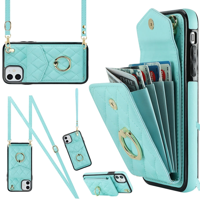 Estuche para teléfono con textura romboidal con cordón largo