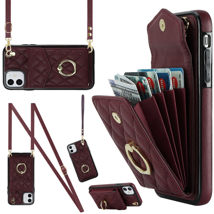 Estuche para teléfono con textura romboidal con cordón largo