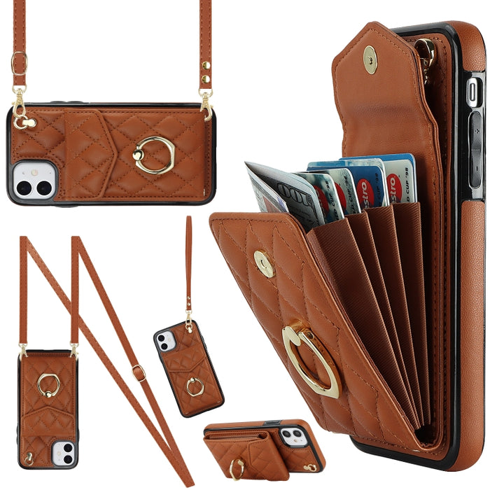 Estuche para teléfono con textura romboidal con cordón largo