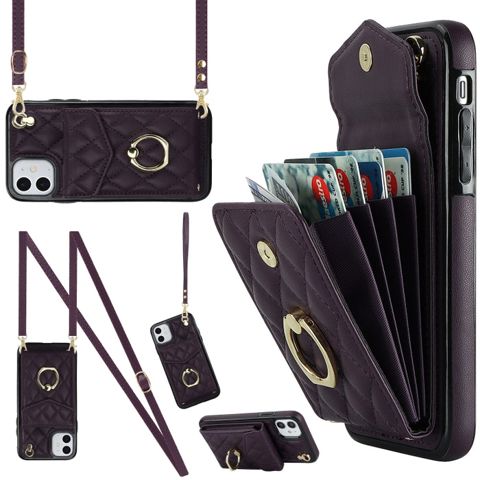 Estuche para teléfono con textura romboidal con cordón largo