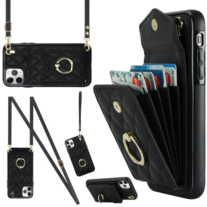Estuche para teléfono con textura romboidal con cordón largo