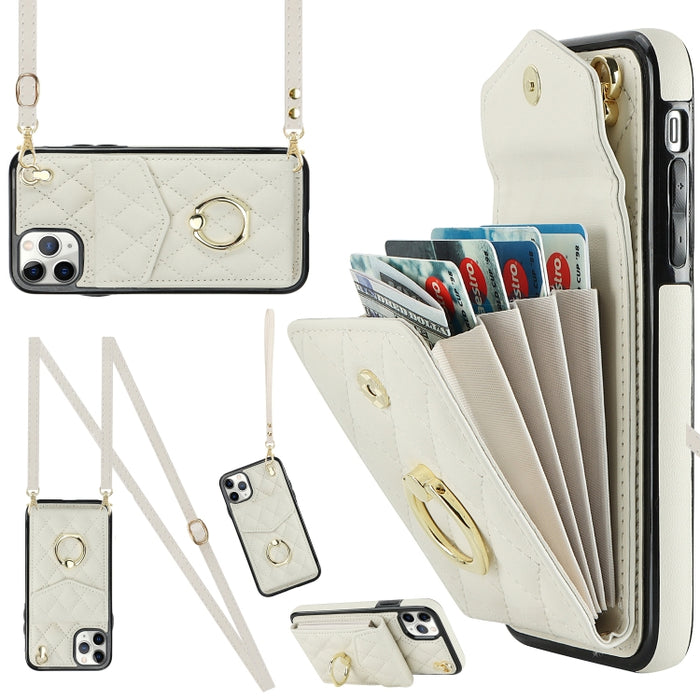 Estuche para teléfono con textura romboidal con cordón largo