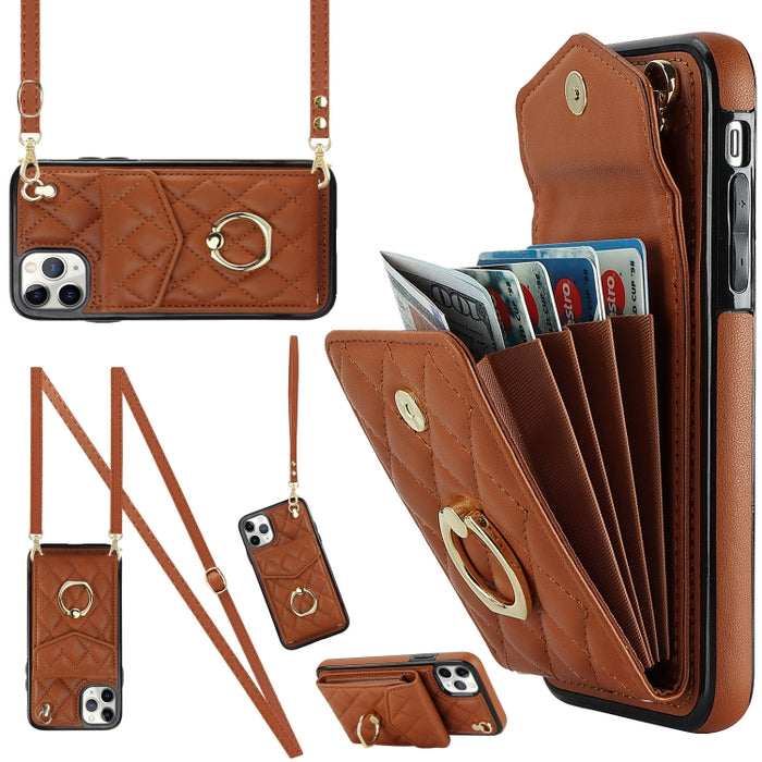 Estuche para teléfono con textura romboidal con cordón largo