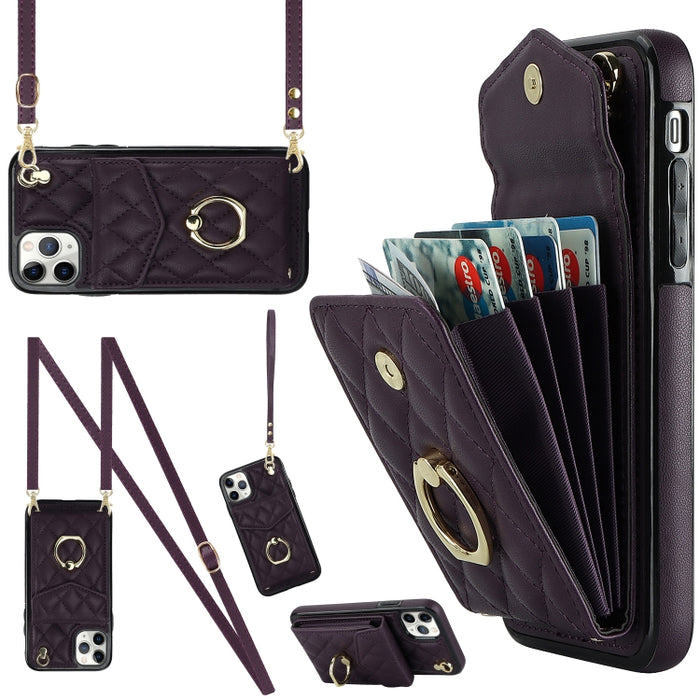 Estuche para teléfono con textura romboidal con cordón largo