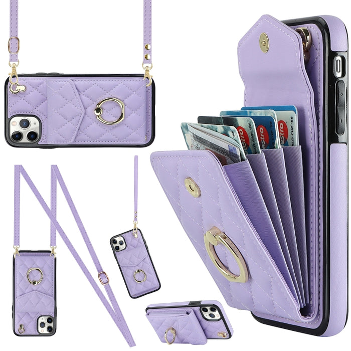 Estuche para teléfono con textura romboidal con cordón largo