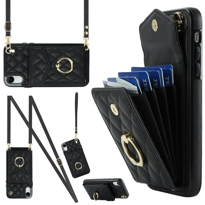 Estuche para teléfono con textura romboidal con cordón largo