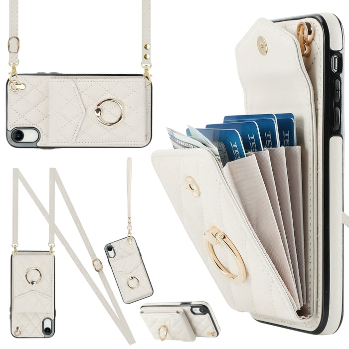 Estuche para teléfono con textura romboidal con cordón largo