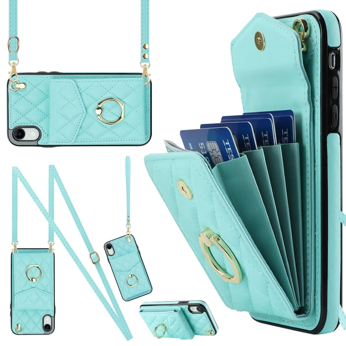 Estuche para teléfono con textura romboidal con cordón largo