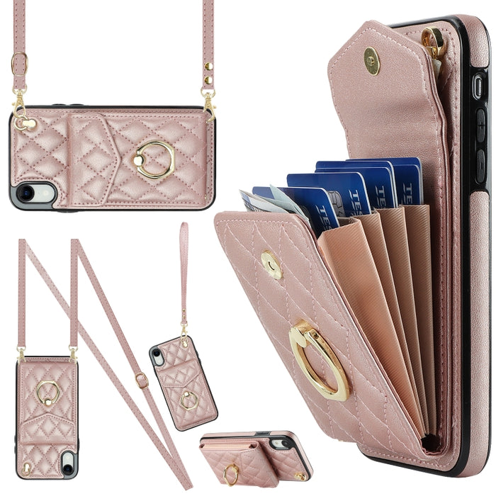 Estuche para teléfono con textura romboidal con cordón largo