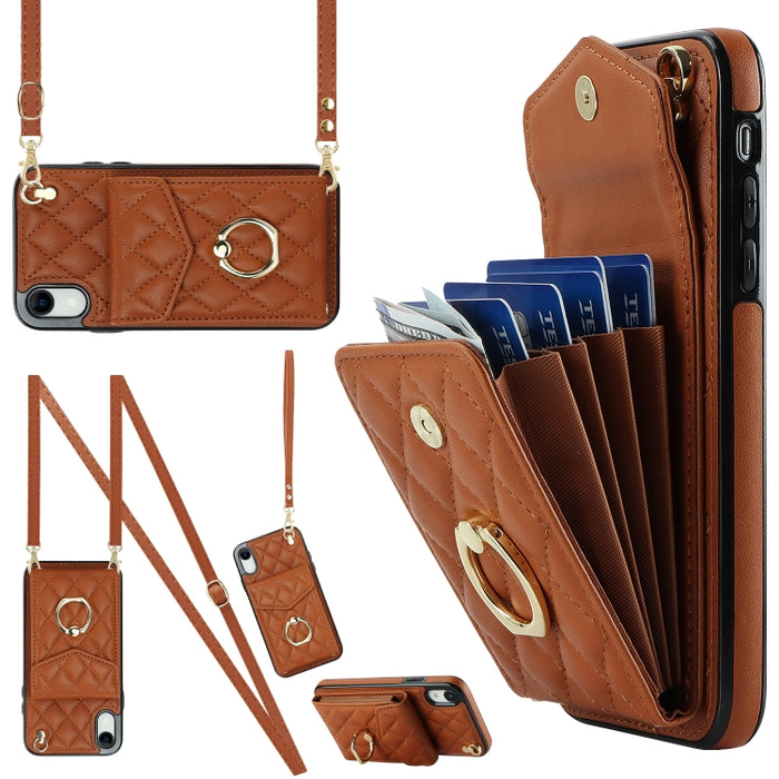 Estuche para teléfono con textura romboidal con cordón largo