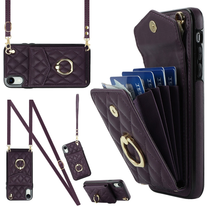 Estuche para teléfono con textura romboidal con cordón largo