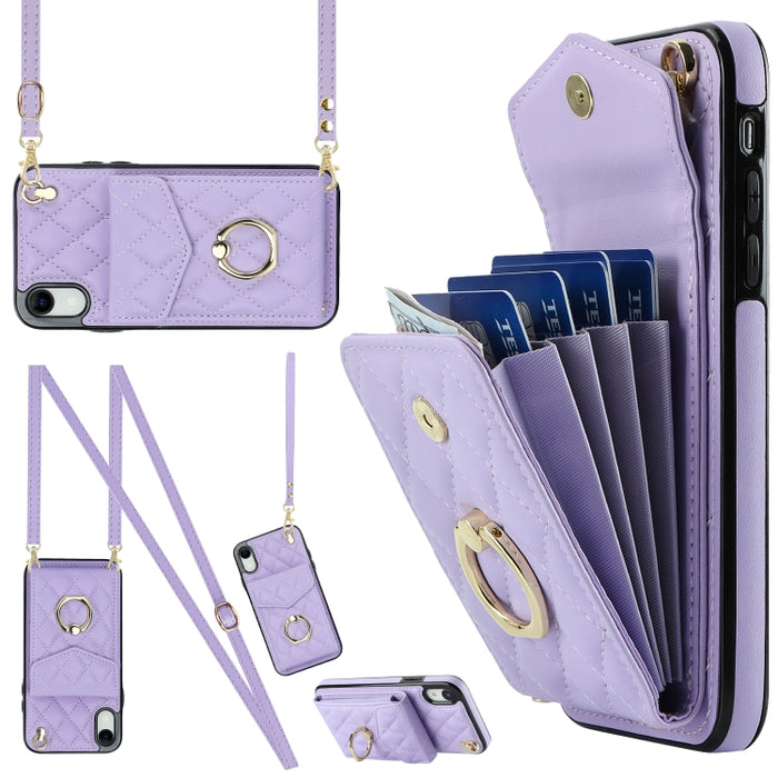 Estuche para teléfono con textura romboidal con cordón largo