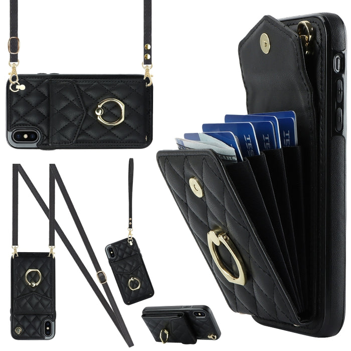 Estuche para teléfono con textura romboidal con cordón largo