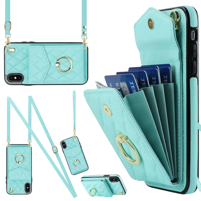Estuche para teléfono con textura romboidal con cordón largo